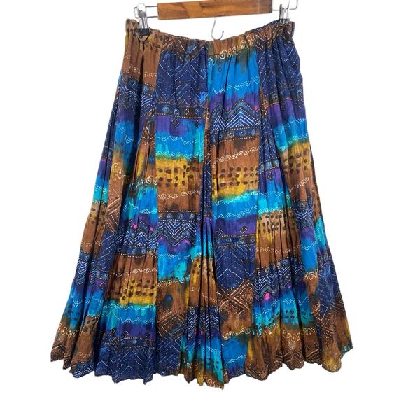 Chicos Maxi Skirt Size 2 Large Blue Brown Broomstick Gypsy Peasant Boho Y2K - Picture 2 of 13